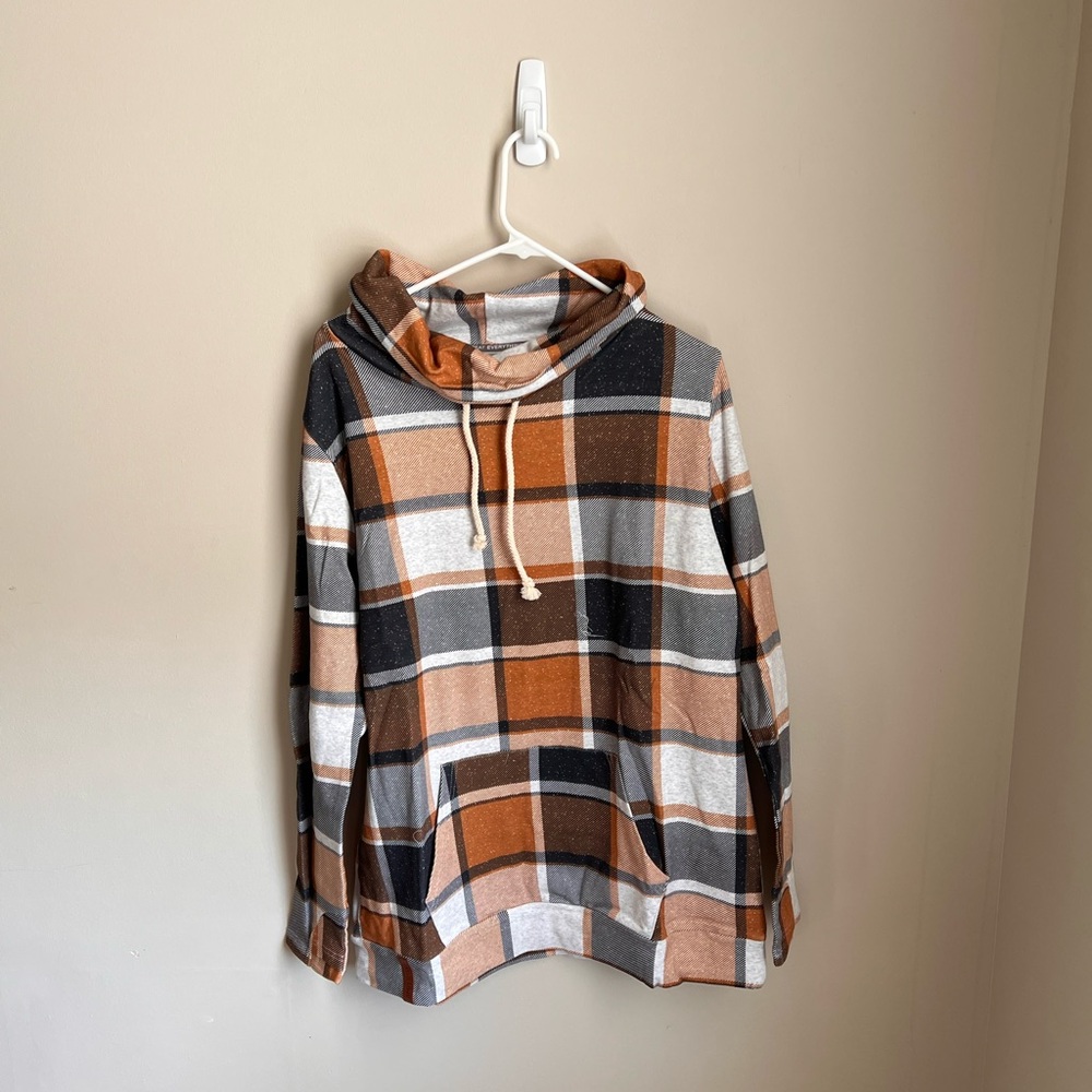 AMPERSAND AVE Plaid Cowl Neck Sweatshirt